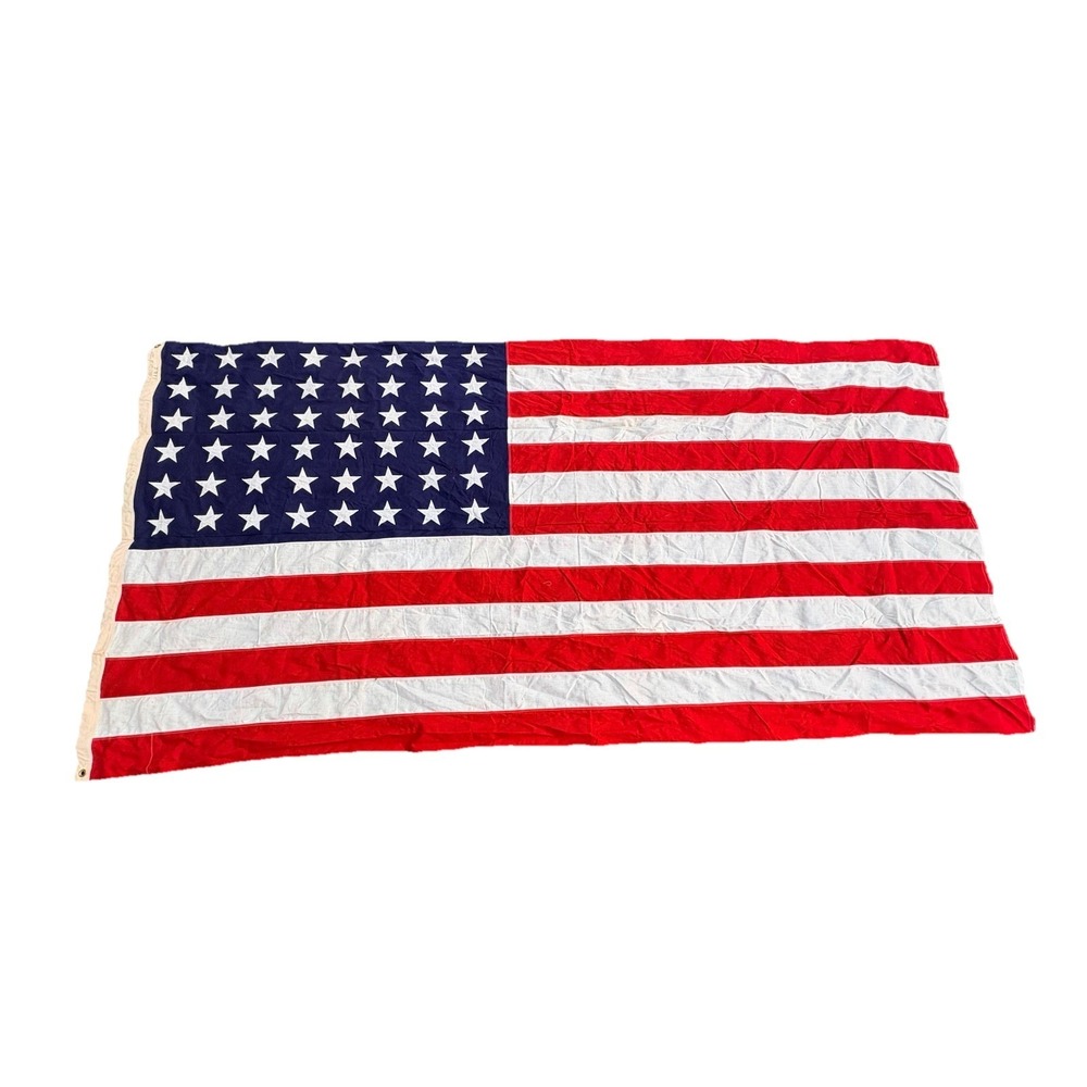 VTG Valley Forge 48 Star American Flag 5x9.5 Ft USA Cotton Sewn Stars WWII Era